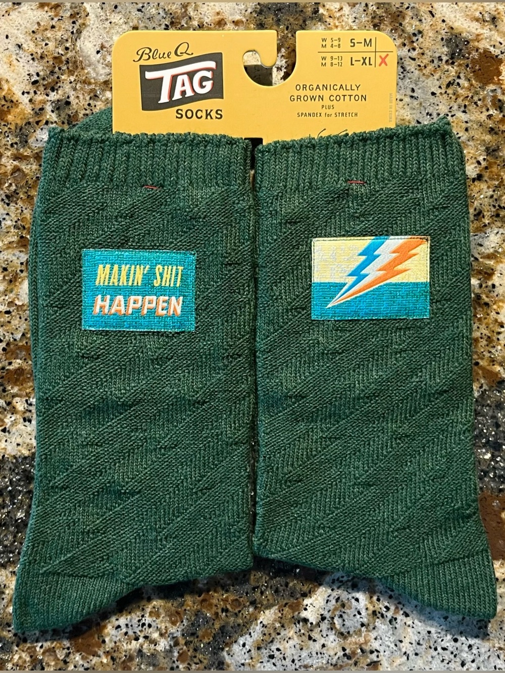 NWT Blue Q Tag Unisex Novelty Socks Cozy Breathable Cotton Blend Green L / XL